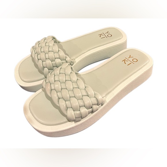 Mint Green Woven Band Platforms Slides - Picture 1 of 5